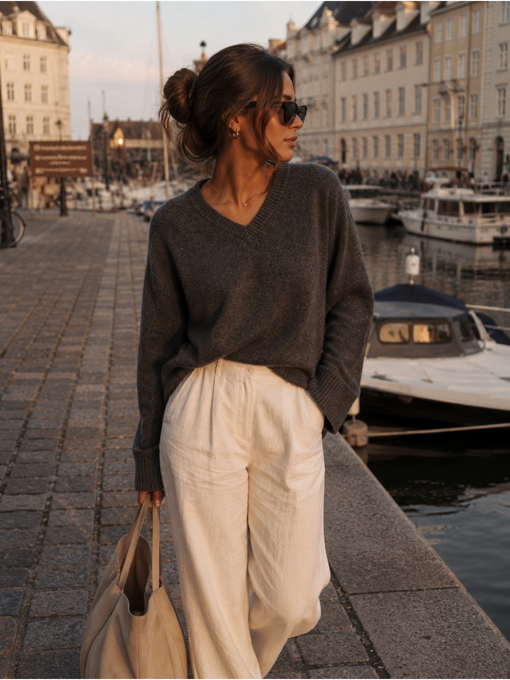 Scandinavian Quiet Luxury Cashmere Sweater Oversized Charcoal Gray Minimalist M